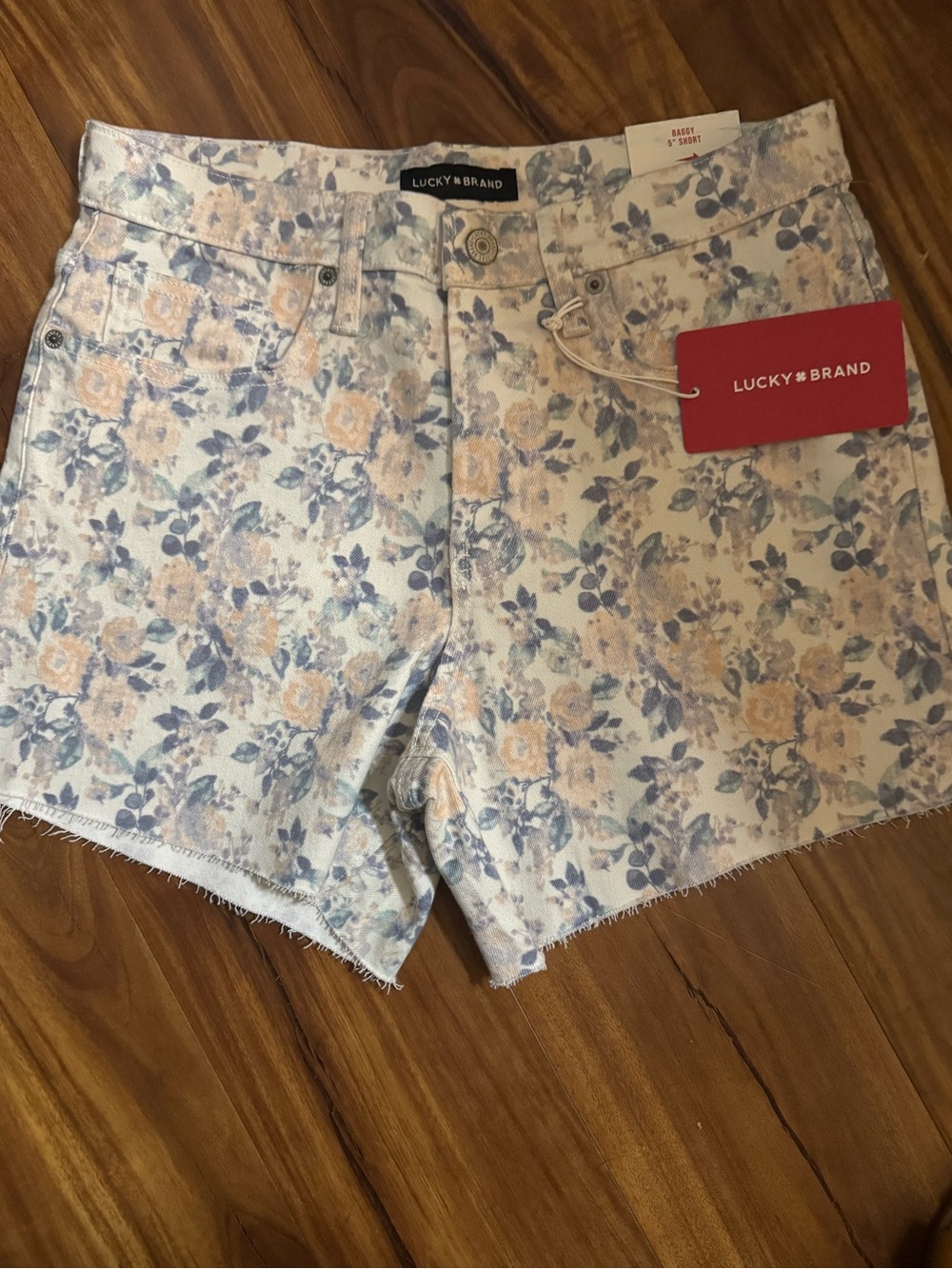 Lucky Brand Peach & Light Blue Floral Denim Shorts